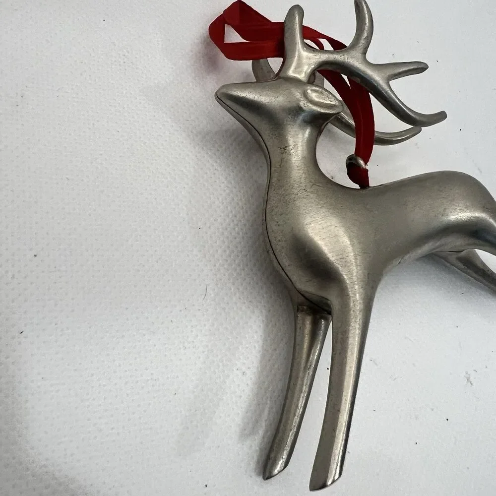 Pottery Barn 4” Silver Plated Reindeer Christmas Ornaments Heavy